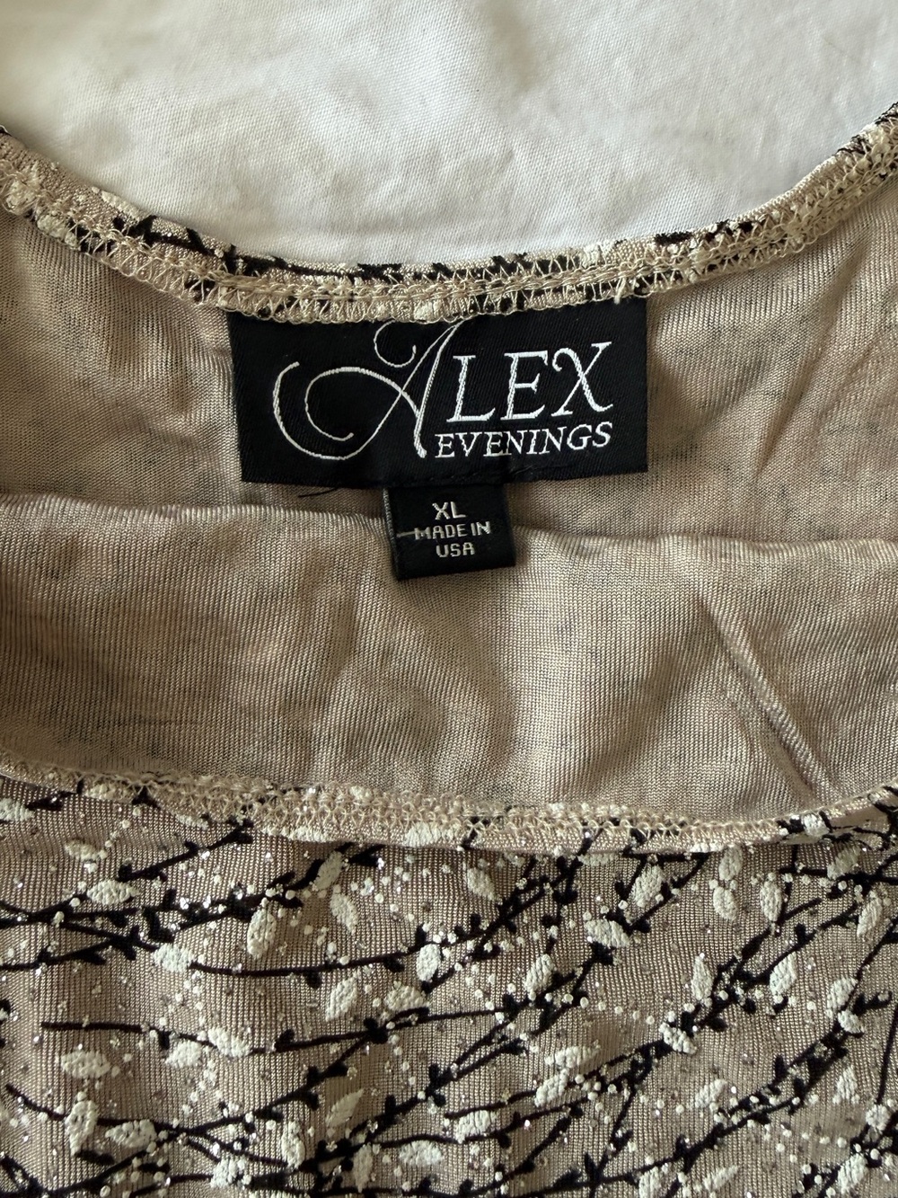 Alex Evenings Tan and Black Metallic-Accented Evening Top